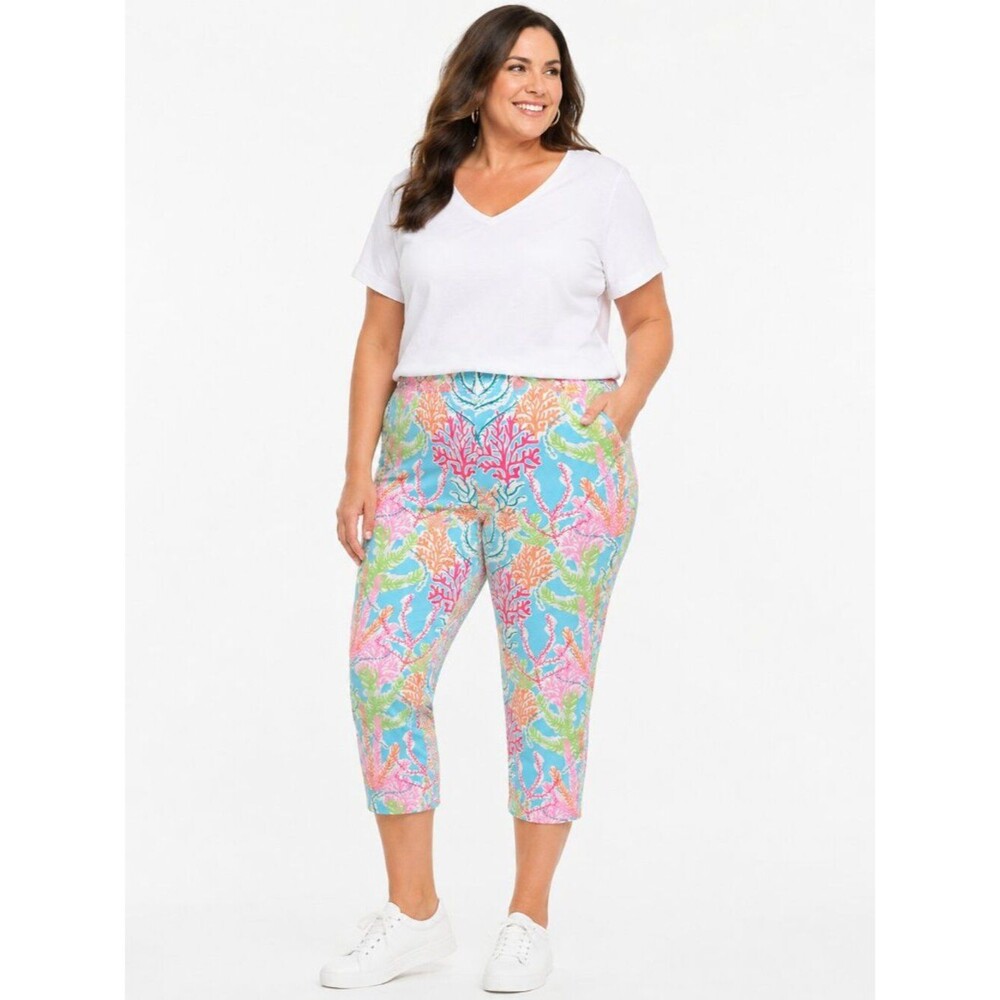 Lolly Wolly Coral Reef Print Pull-On Capri Leggings Size XXL NWOT